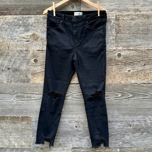 Abercrombie & Fitch High-Rise Super Skinny Ankle Jean Black Destroy Jeans Sz 30S - Picture 5 of 13